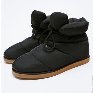 NWT Zara Black Puffer Ankle Boots Sz 7.5 38